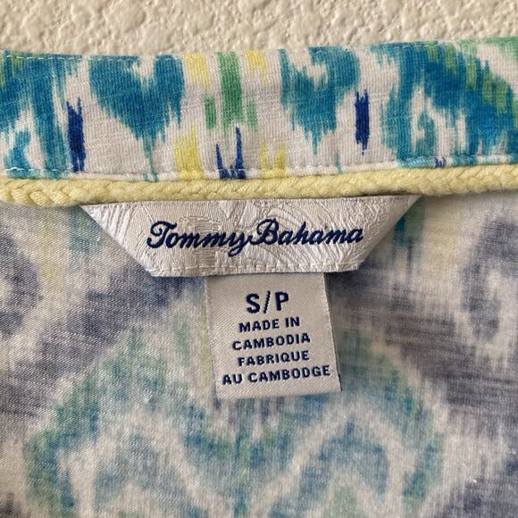 Tommy Bahama Women's Tunic Top Imali Ikat Kiera Blue Green 3/4 Sleeves Size Sm - Picture 2 of 13